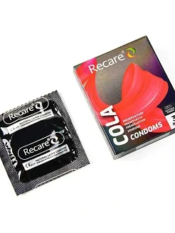 Презервативи Holographic Recare Cola Dotted&Ribbed Condoms 3 шт, з пухирцями і ребрами, аромат: Кола