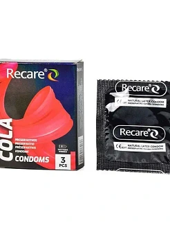 Презервативи Holographic Recare Cola Dotted&Ribbed Condoms 3 шт, з пухирцями і ребрами, аромат: Кола