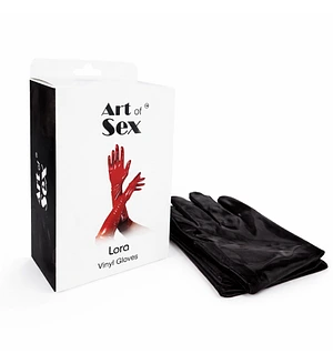 Вінілові рукавички Art of Sex - Lora, , колір чорний з ефектом мокрого оксамиту