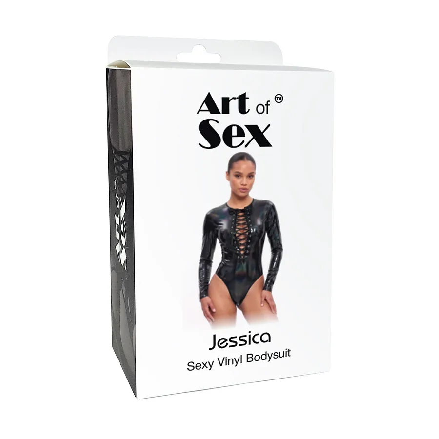 Вінілове боді з рукавами Art of Sex - Jessica, з ефектом голограми