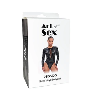 Вінілове боді з рукавами Art of Sex - Jessica, з ефектом голограми