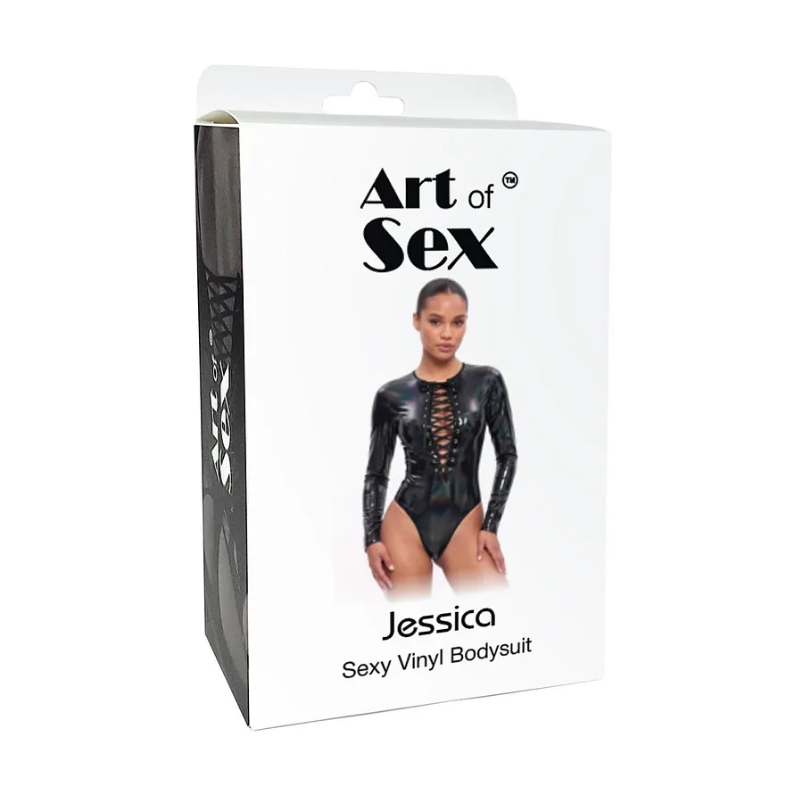 Вінілове боді з рукавами Art of Sex - Jessica, колір чорний