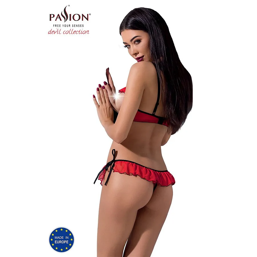 Комплект білизни Passion Exclusive CHERRY SET OpenBra , red, відкритий ліф, трусики-спідничка