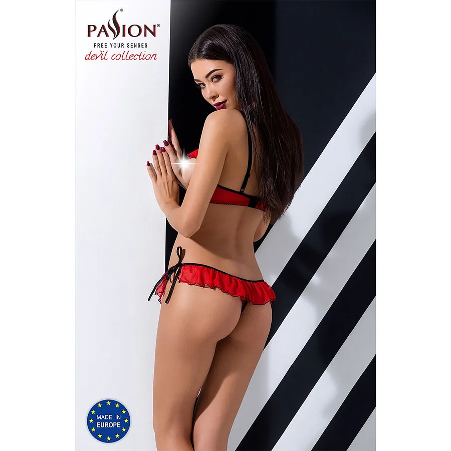 Комплект білизни Passion Exclusive CHERRY SET OpenBra , red, відкритий ліф, трусики-спідничка