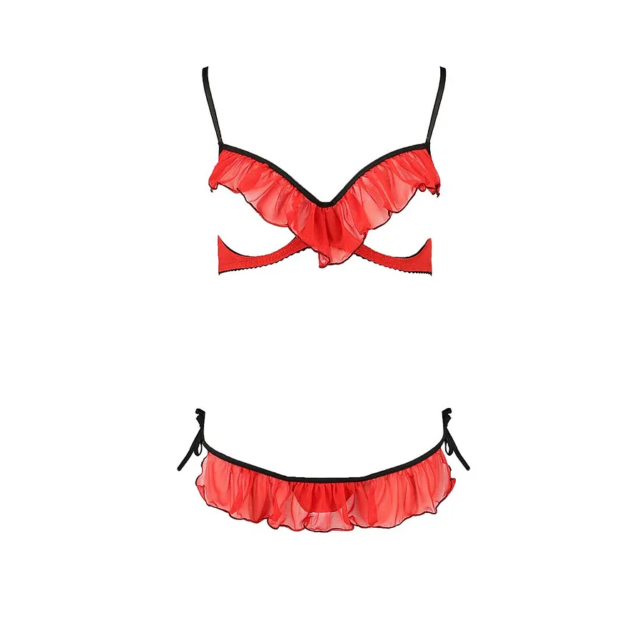 Комплект білизни Passion Exclusive CHERRY SET OpenBra , red, відкритий ліф, трусики-спідничка