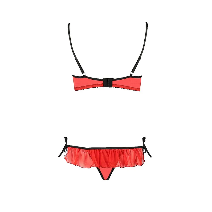 Комплект білизни Passion Exclusive CHERRY SET OpenBra , red, відкритий ліф, трусики-спідничка