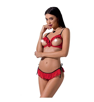 Комплект білизни Passion Exclusive CHERRY SET OpenBra , red, відкритий ліф, трусики-спідничка