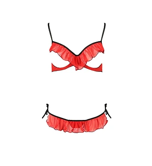 Комплект білизни Passion Exclusive CHERRY SET OpenBra , red, відкритий ліф, трусики-спідничка