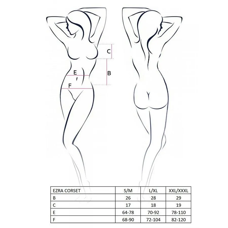 Корсет з декольте Passion ERZA CORSET , black, пажі, трусики, напівпрозорий