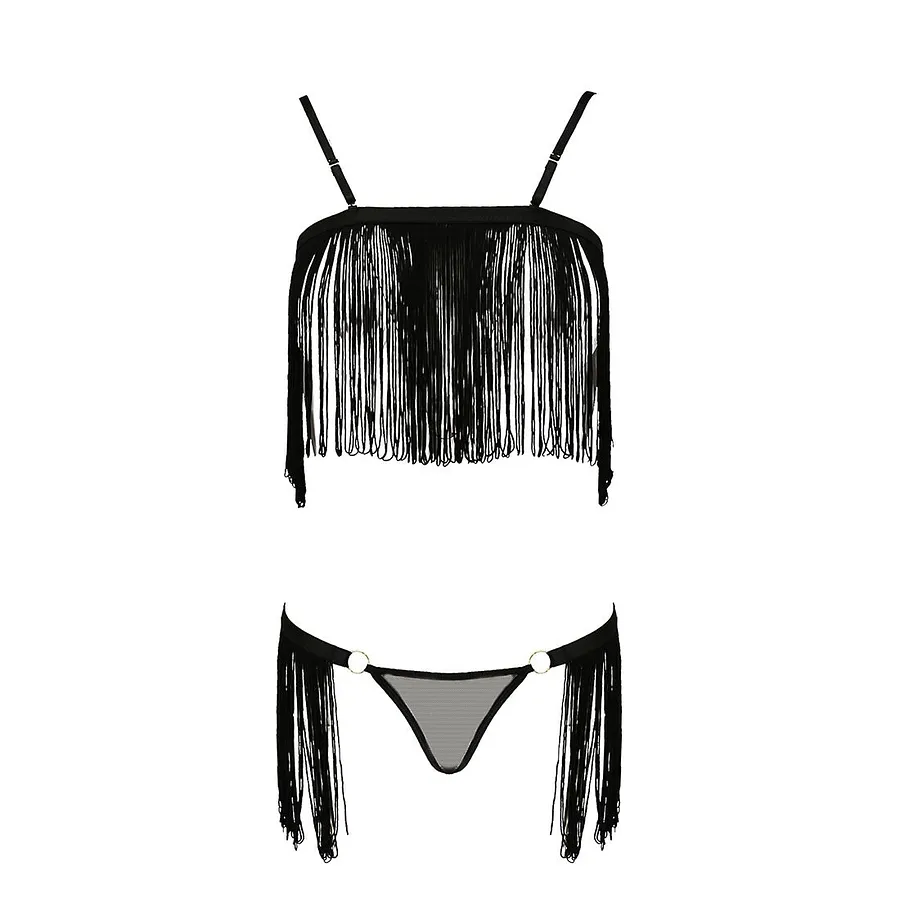 Комплект білизни Passion Exclusive KASSANDRA SET OpenBra , ліф з бахроми, трусики-спідниця