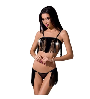 Комплект білизни Passion Exclusive KASSANDRA SET OpenBra 2XL/3XL black, ліф, трусики-спідниця
