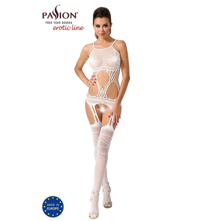 Бодістокінг Passion BS047 , комбінезон, імітація топа, панчіх і пояса