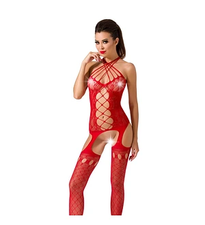Бодістокінг Passion BS056 red, комбінезон, імітація панчіх