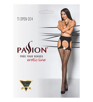 Еротичні колготки Passion TIOPEN 004 1/2 (fishnet 40 den), nero, імітація панчох і пояса