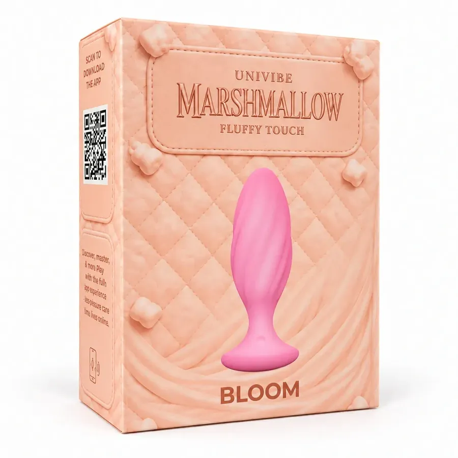 Анальна вібропробка з керуванням через застосунок, суперм’яка UNIVIBE Marshmallow Bloom, рожева.