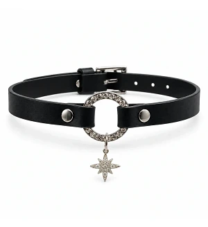 Нашийник-чокер із гладкої екошкіри з кільцем і підвіскою-зіркою зі стразами DS Fetish, чорний.