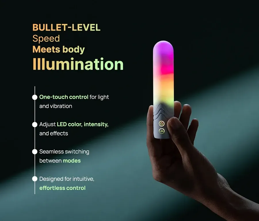 Віброкуля з RGB-підсвічуванням і керуванням через застосунок Illumination The Bullet, біла, 9,7 × 2,8 см.