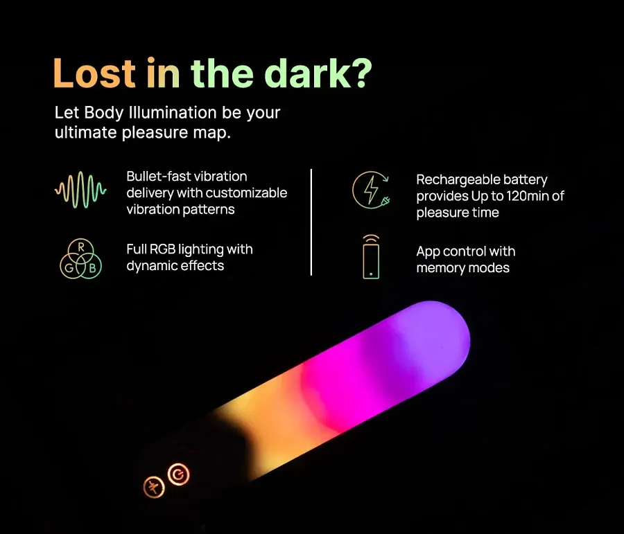 Віброкуля з RGB-підсвічуванням і керуванням через застосунок Illumination The Bullet, біла, 9,7 × 2,8 см.
