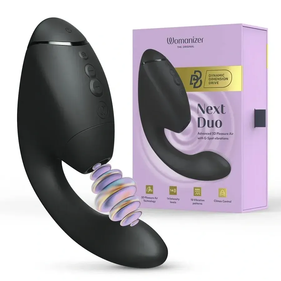 Вакуумний вібратор-стимулятор Womanizer Next Duo Black для точки G, чорний.