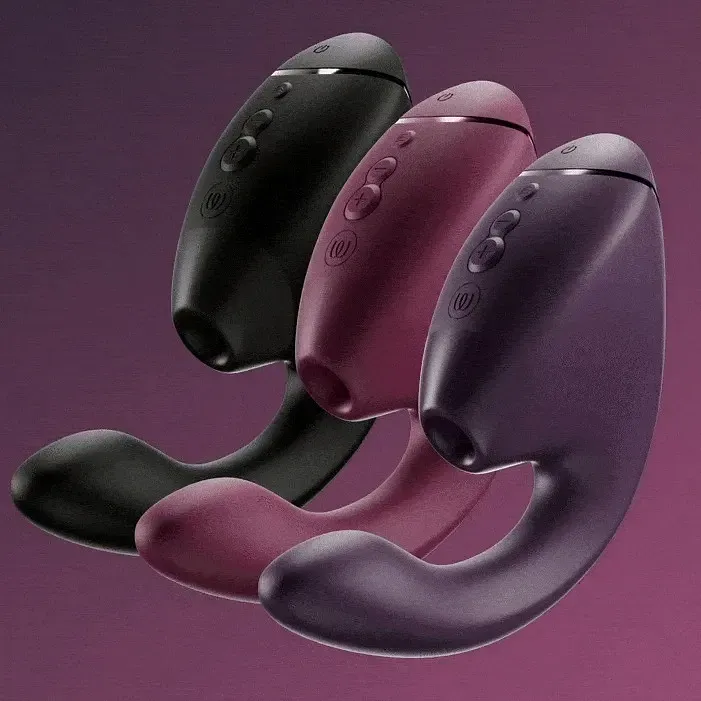 Українською: Вакуумний вібратор-стимулятор Womanizer Next Duo Dark Purple для точки G, фіолетовий.
