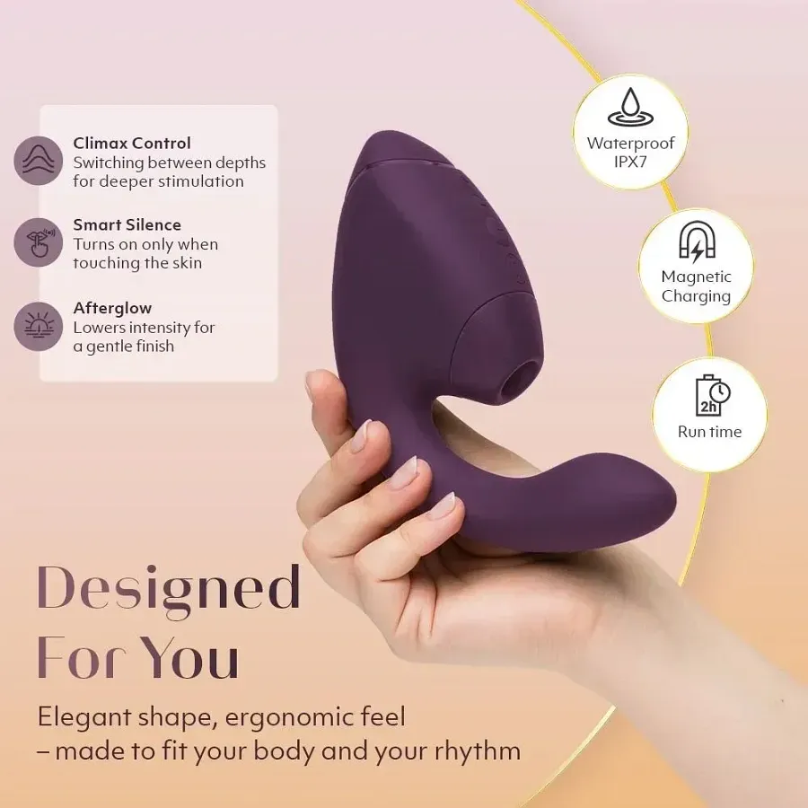 Українською: Вакуумний вібратор-стимулятор Womanizer Next Duo Dark Purple для точки G, фіолетовий.