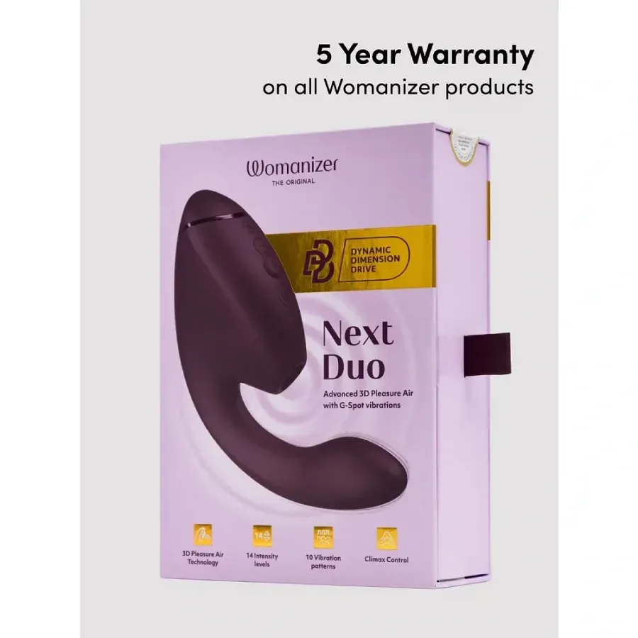 Українською: Вакуумний вібратор-стимулятор Womanizer Next Duo Dark Purple для точки G, фіолетовий.