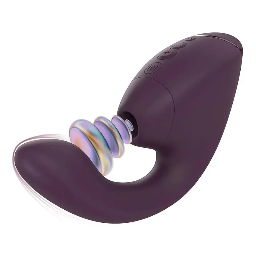 Українською: Вакуумний вібратор-стимулятор Womanizer Next Duo Dark Purple для точки G, фіолетовий.