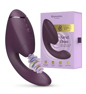 Українською: Вакуумний вібратор-стимулятор Womanizer Next Duo Dark Purple для точки G, фіолетовий.
