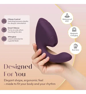 Українською: Вакуумний вібратор-стимулятор Womanizer Next Duo Dark Purple для точки G, фіолетовий.
