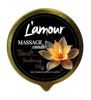 Масажна свічка L'amour Rain-Kissed Leather and Vanilla, золота, 70 мл