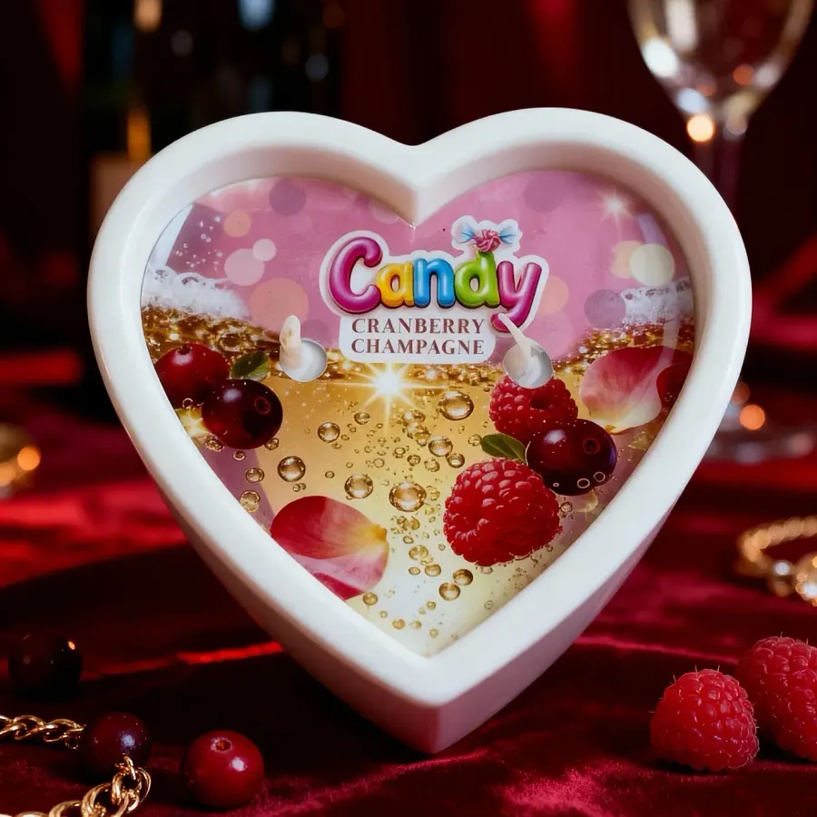 Масажна свічка Candy Cranberry Champagne з ароматом шампанського та журавлини у формі серця, 70 мл