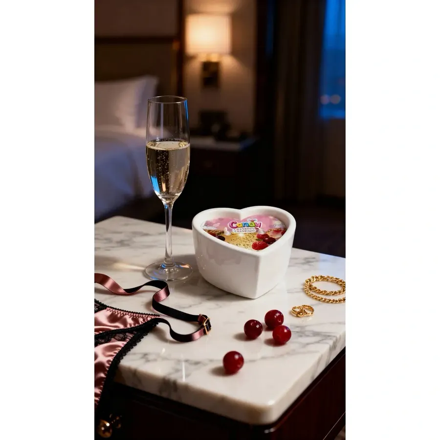Масажна свічка Candy Cranberry Champagne з ароматом шампанського та журавлини у формі серця, 70 мл