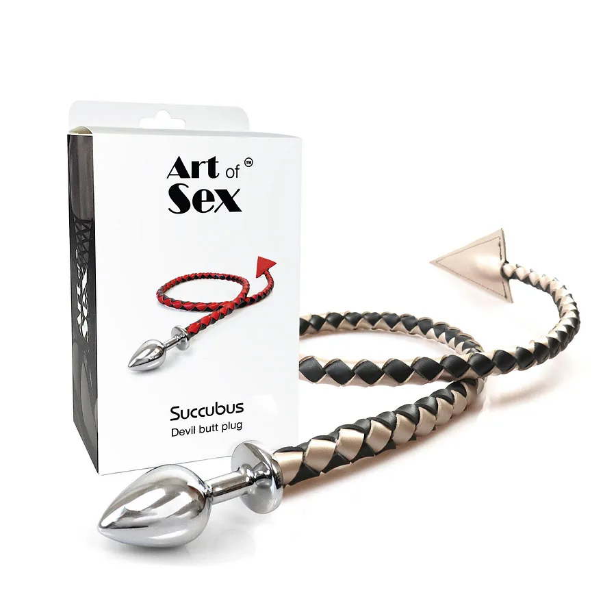 Металева анальна пробка з диявольським хвостом Art of Sex - Succubus, екошкіра, чорний/золото