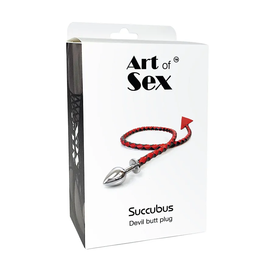 Металева анальна пробка з диявольським хвостом Art of Sex - Succubus, екошкіра, чорний/золото