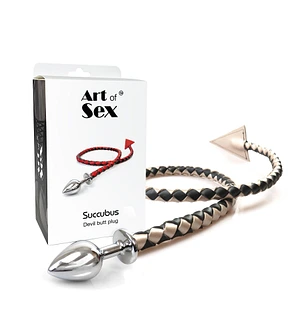 Металева анальна пробка з диявольським хвостом Art of Sex - Succubus, екошкіра, чорний/золото