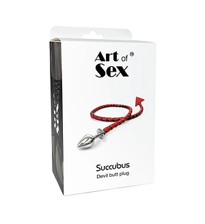 Металева анальна пробка з диявольським хвостом Art of Sex - Succubus, екошкіра, чорний/золото