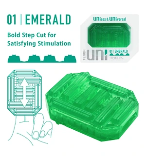 Унісекс-стимулятор Tenga UNI Emerald, зелений, з геометричним рельєфом, лубрикант у комплекті