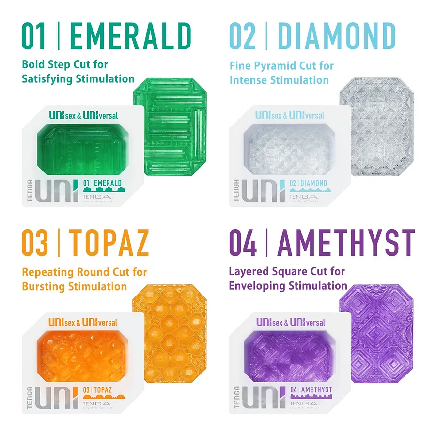 Унісекс-стимулятор Tenga UNI Diamond, білий, із зубчастим рельєфом, лубрикант у комплекті