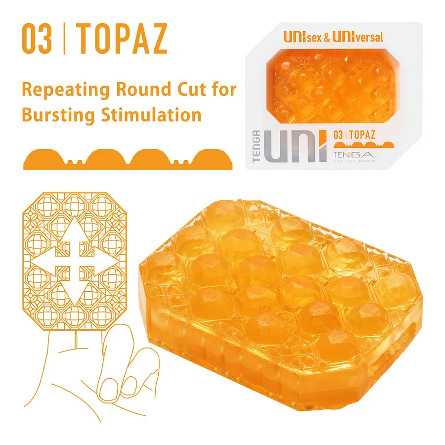 Унісекс-стимулятор Tenga UNI Topaz, помаранчевий, рельєф у вигляді горбків, лубрикант у комплекті