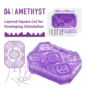 Унісекс-стимулятор Tenga UNI Amethyst, фіолетовий, візерунок у вигляді рельєфних квадратів, лубрикант у комплекті