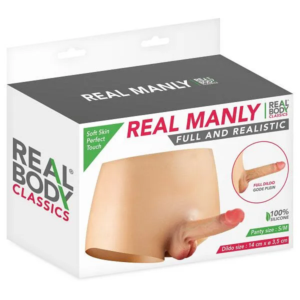 Силіконові трусики з фалоімітатором Real Body Real Manly, суцільна конструкція, для неї