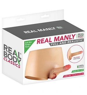 Силіконові трусики з фалоімітатором Real Body Real Manly, суцільна конструкція, для неї
