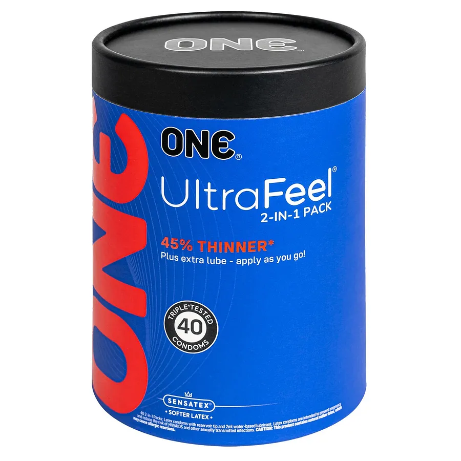 Презервативи ONE Ultra Feel, ультратонкі, з додатковою змазкою, 40 шт, подарункове паковання-тубус