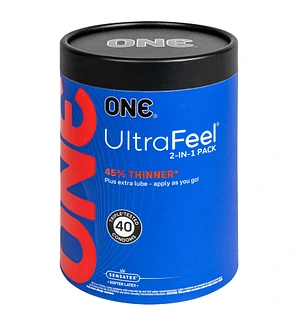 Презервативи ONE Ultra Feel, ультратонкі, з додатковою змазкою, 40 шт, подарункове паковання-тубус