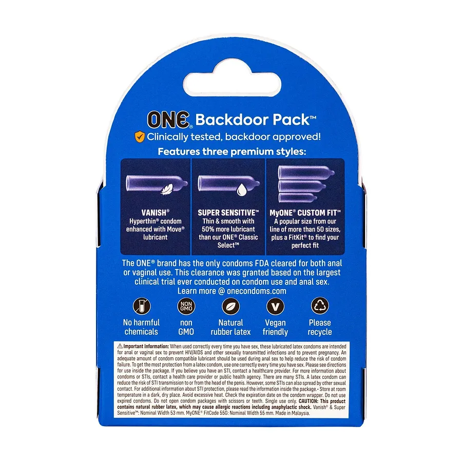 Презервативи ONE Backdoor 3 шт, картонна коробка (м'яте паковання)