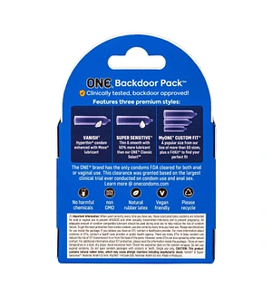 Презервативи ONE Backdoor 3 шт, картонна коробка (м'яте паковання)