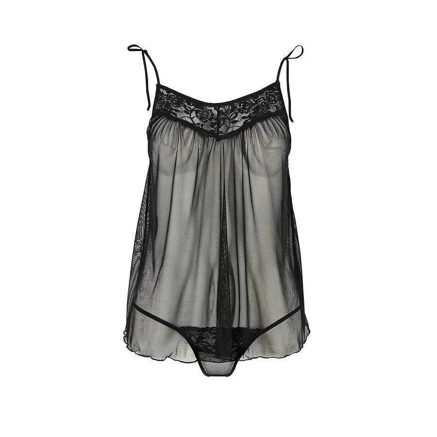 Сорочка прозора бебі дол Passion MELANIA CHEMISE S/M black (м'яте паковання)