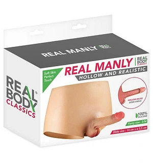 Силіконові трусики з порожнистим фалоімітатором Real Body Real Manly Hollow S/M (м'яте паковання)