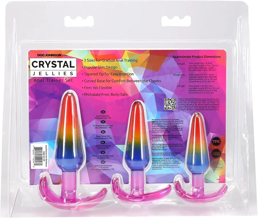 Набір анальних пробок Doc Johnson Crystal Jellies - Anal Trainer Set - Rainbow (м'яте паковання)