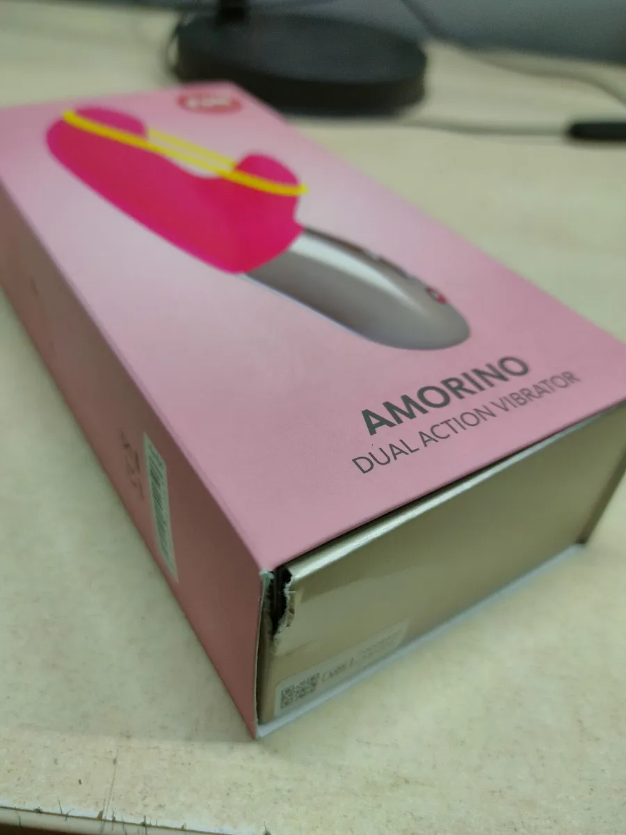 Мінівібратор-кролик зі стимулювальною стрічкою Fun Factory AMORINO pink/neon yellow (м'яте паковання)